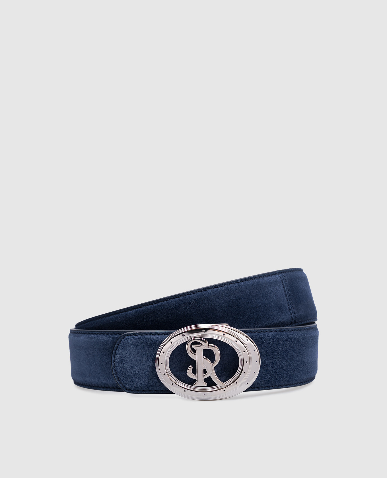 

Blue suede belt with metal logo monogram Stefano Ricci