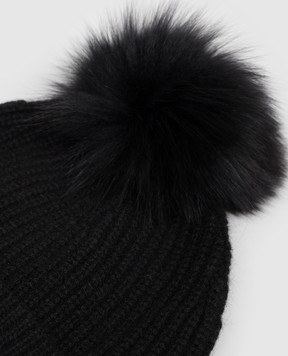 Yves Salomon Enfant Children's black cashmere hat with pompom 20WEA500XXCARD