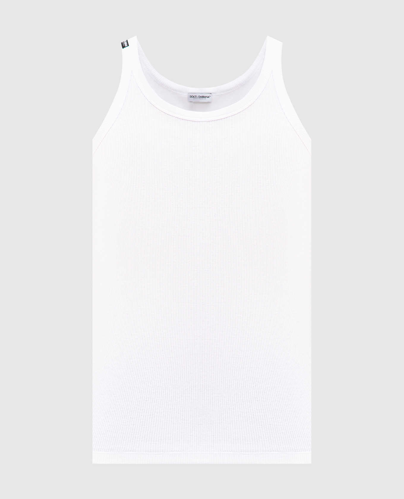 White ribbed T-shirt with logo patch