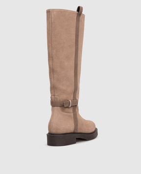 Peserico Beige suede boots with monil chain A39704C0RCC603