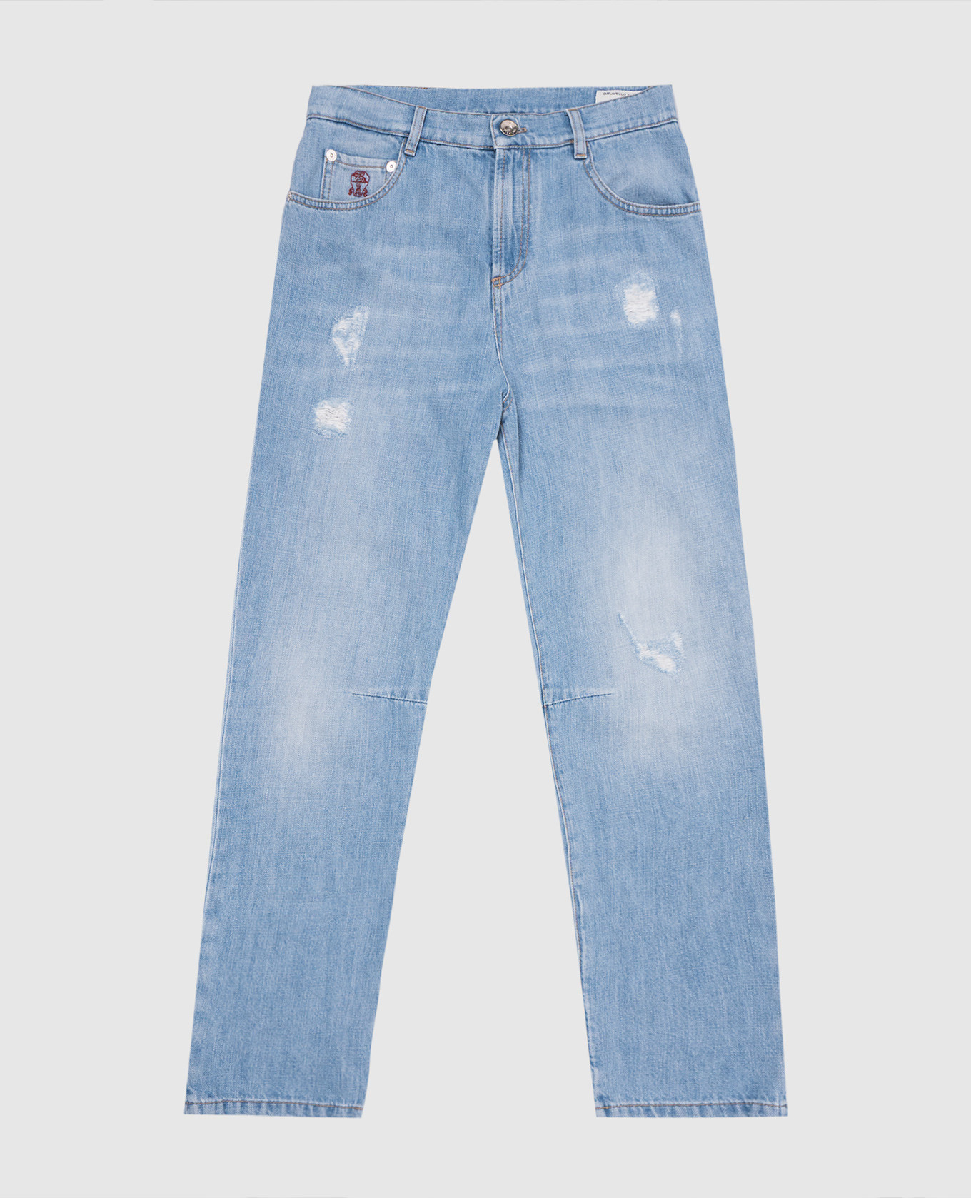 

Children's blue jeans with holes and logo embroidery Brunello Cucinelli, Light blue