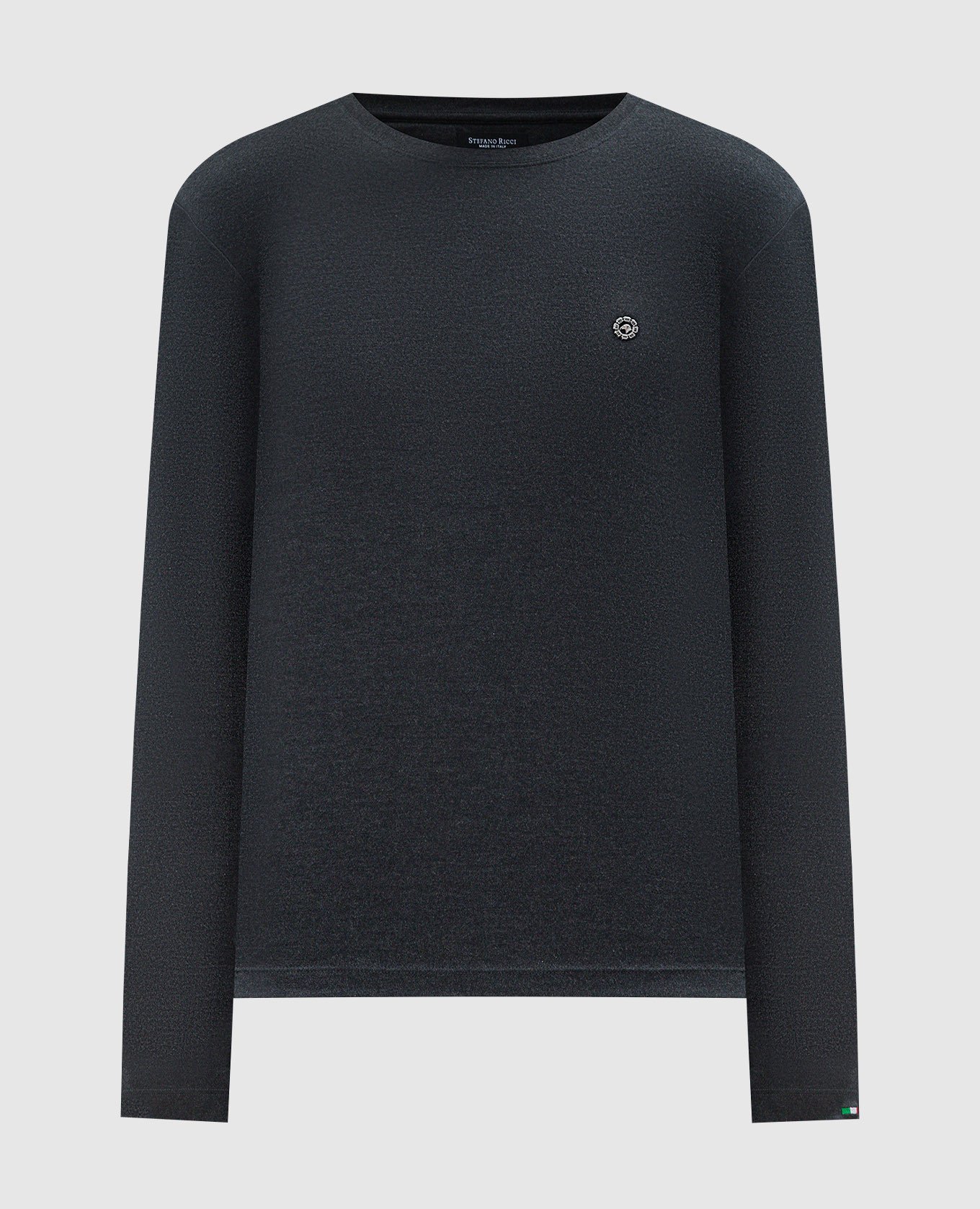Gray melange silk longsleeve with embroidery stefano ricci