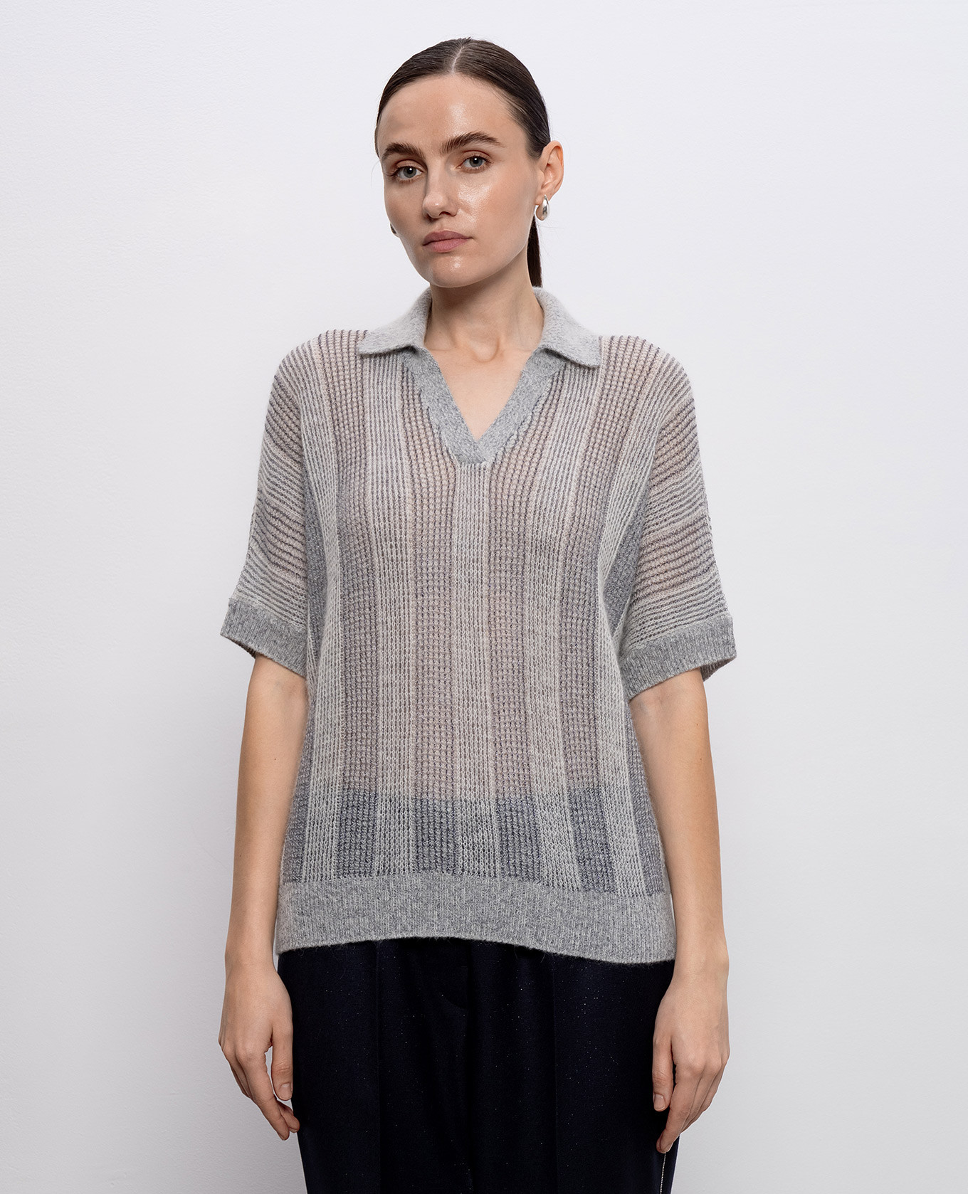 Gray striped top with wool Peserico 3