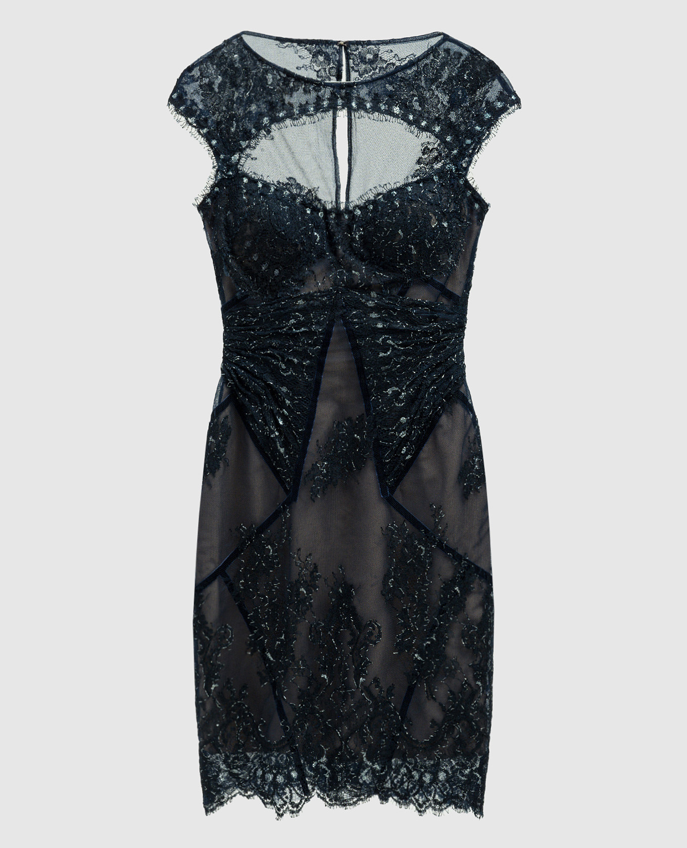 

Blue lace bustier dress with silk with a figure neckline and lurex Pavoni