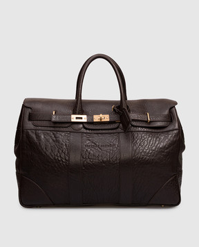 Brunello Cucinelli Borsa da viaggio Country in pelle marrone con logo MBEHBU071