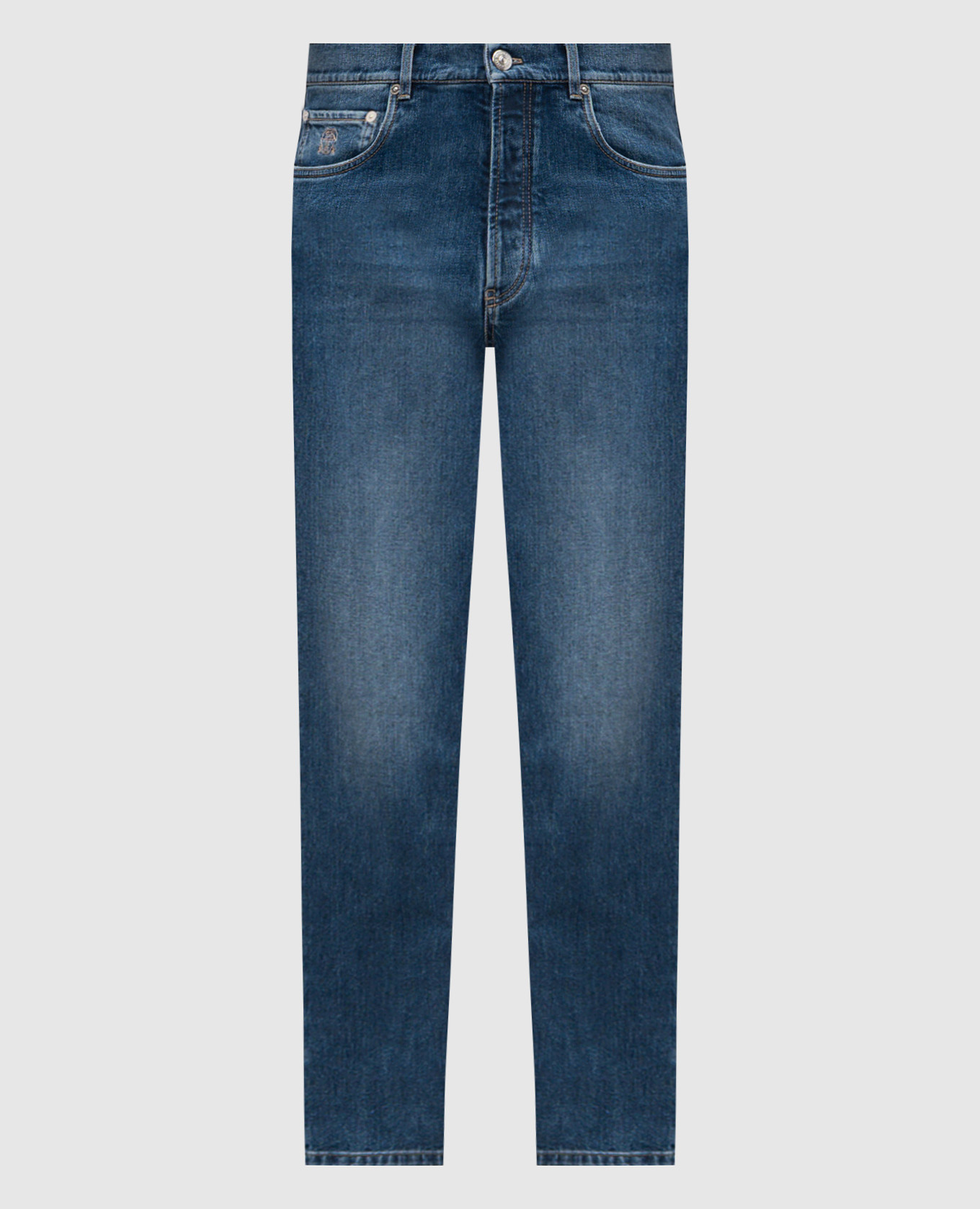 Blue jeans with embroidered logo emblem Brunello Cucinelli