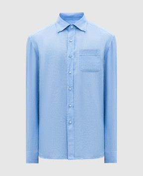 Stefano Ricci Blue linen shirt with monogram logo MC007707BX2922