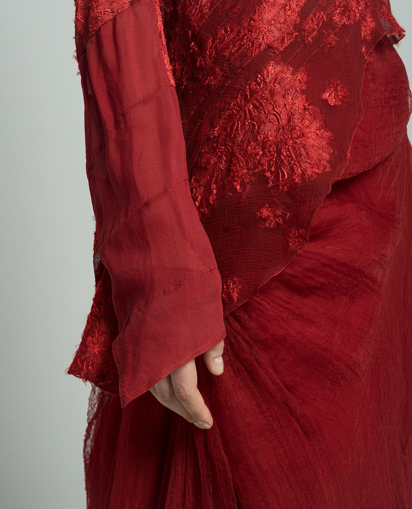 Red silk blouse with lace Marc Le Bihan 5