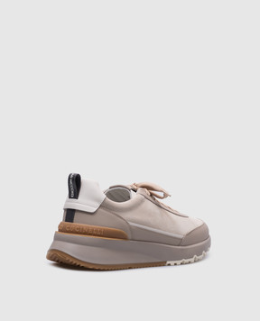 Brunello Cucinelli Beige leather sneakers with textured logo MZUSGGO278