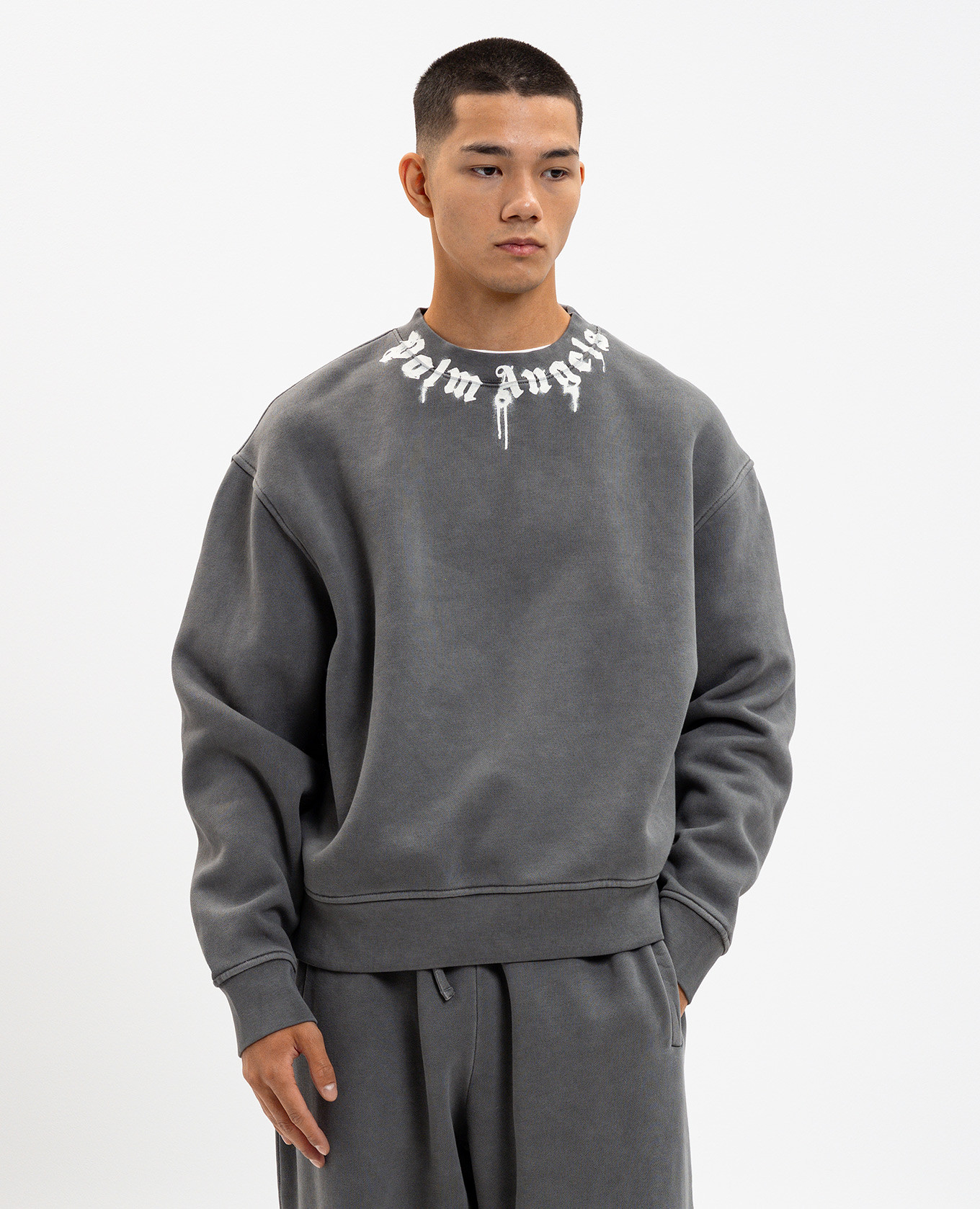 

Grey insulated sweatshirt with logo print Palm Angels