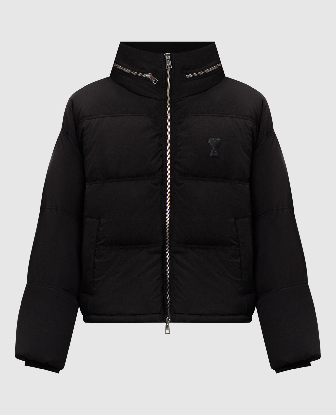 Black puffer jacket with logo patch ami paris