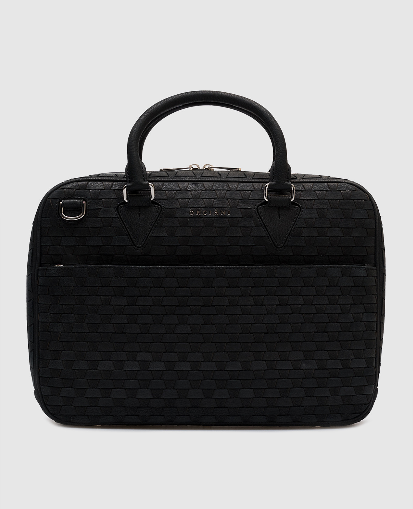 

Black Chevrette Woven Leather Briefcase Orciani