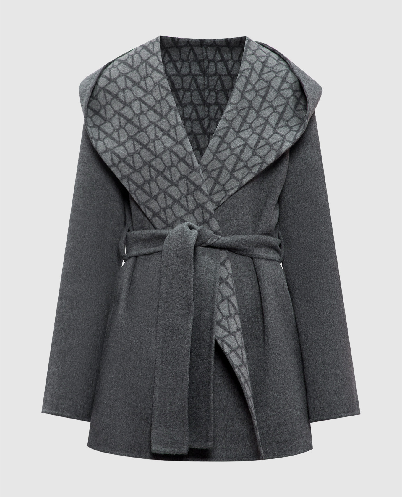 Iconographe patterned gray double-sided wool and cashmere scented coat Valentino