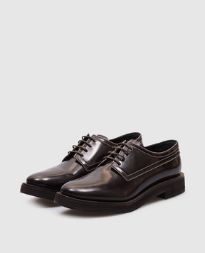 Brunello Cucinelli Brown leather glossy derby with monil chain MZDMTG302F