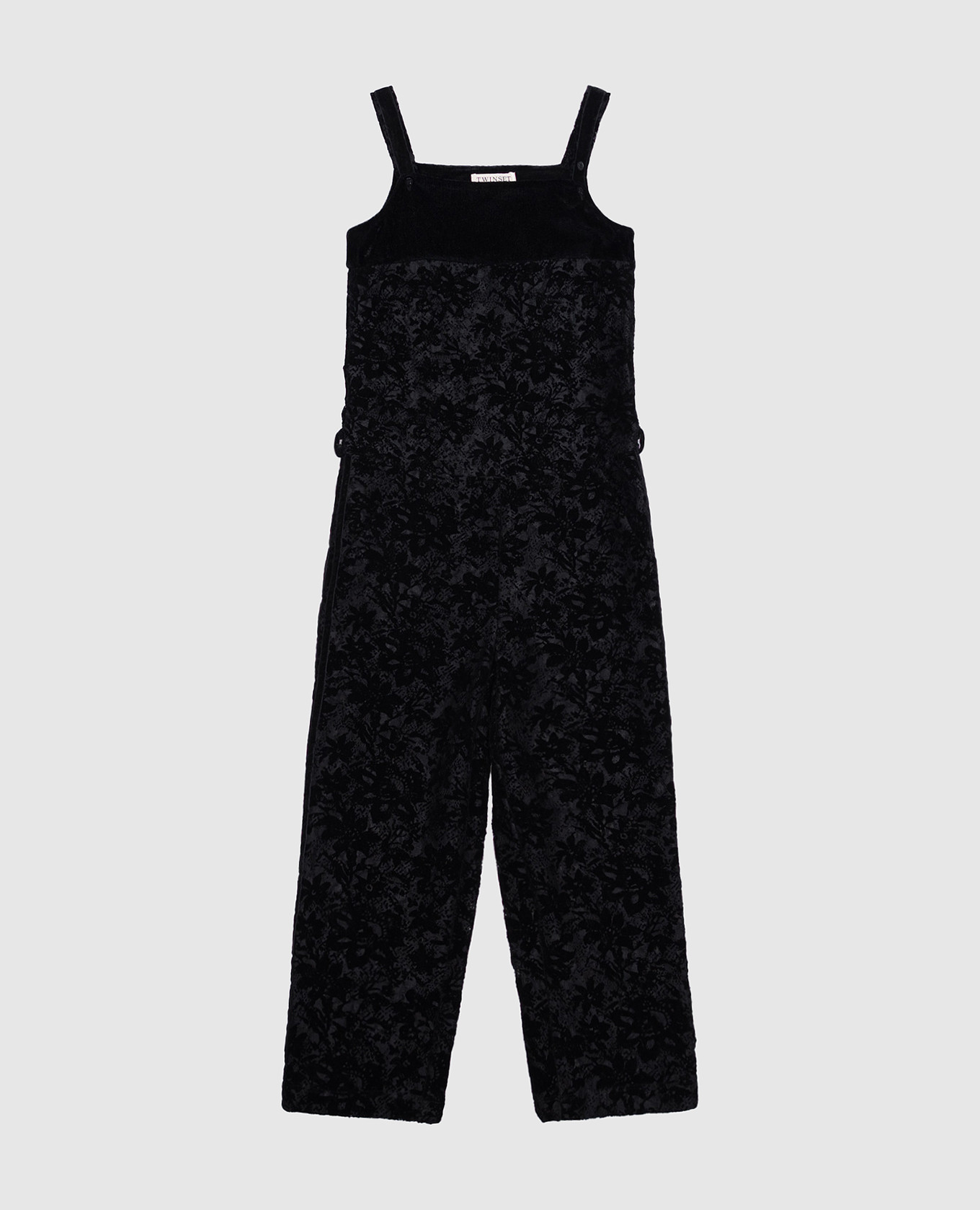 Children&#39;s black jumpsuit with velvet pattern Twinset