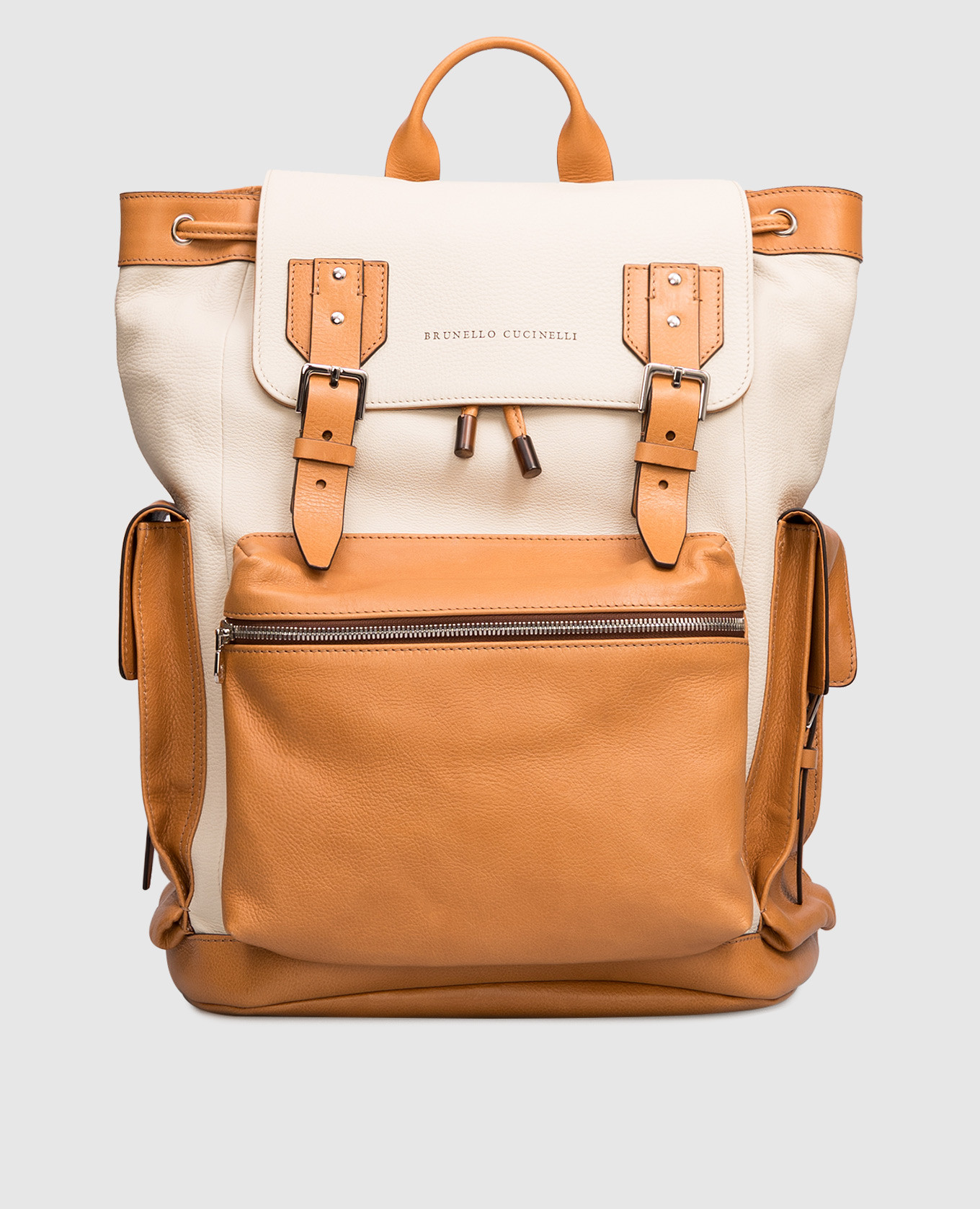 

Leather backpack with logo Brunello Cucinelli, White