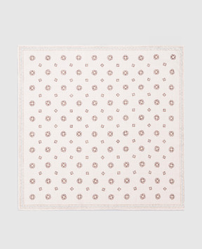 Brunello Cucinelli Beige silk pachet scarf with geometric print MR8900091