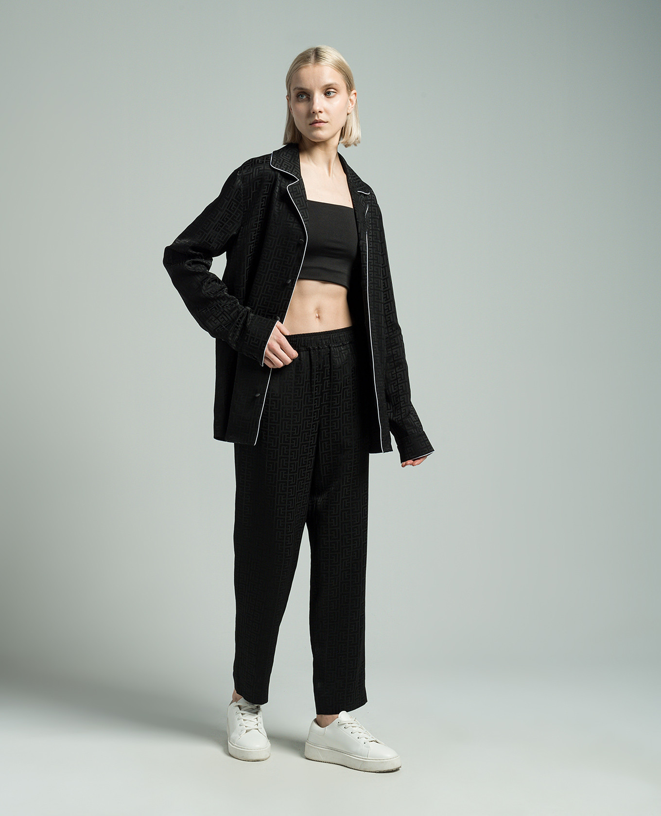 

Black blouse with a monogram pattern Balmain