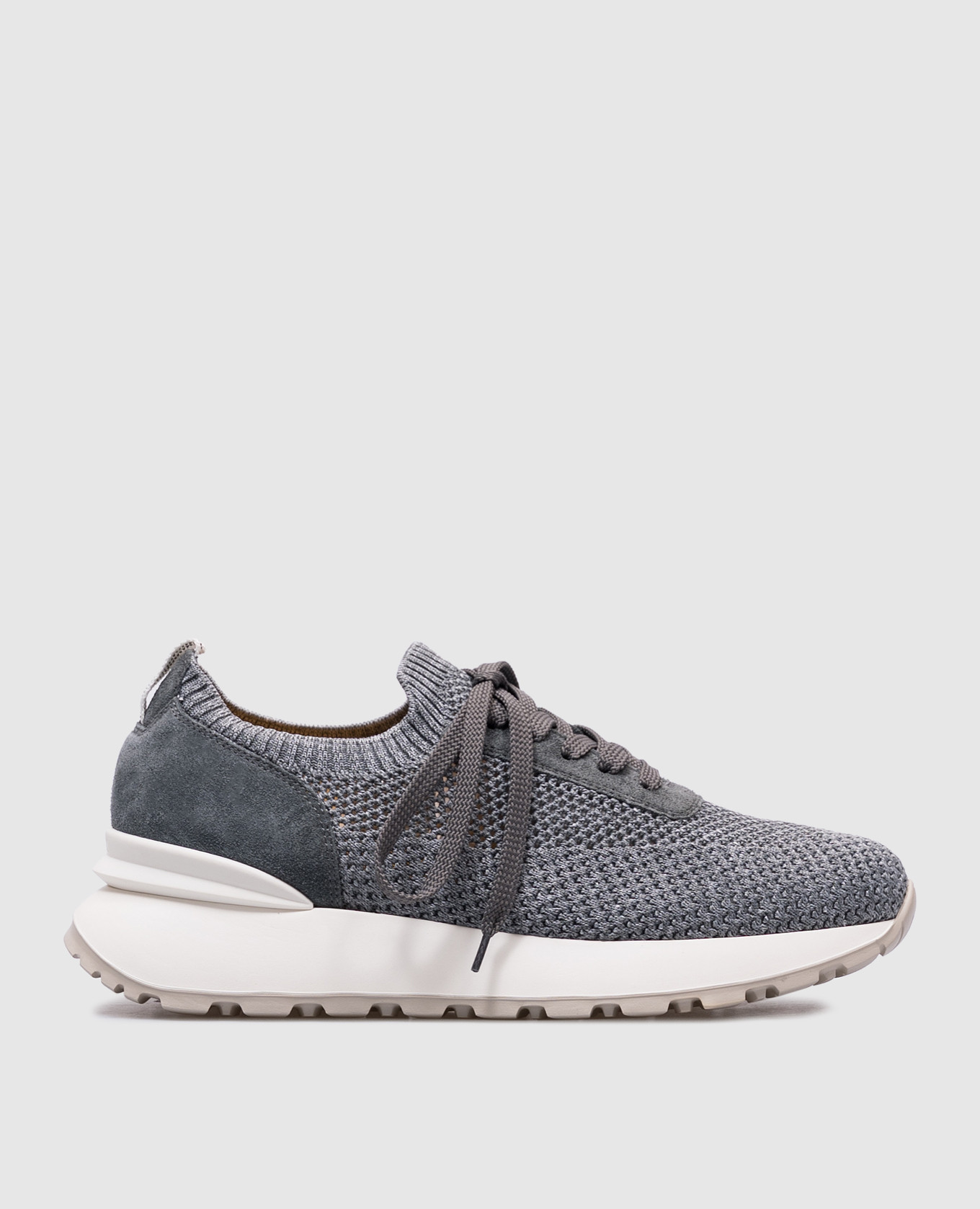 Gray combination sneakers with monil chain and logo