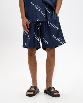 Givenchy Blue silk shorts with logo BM51MT1673