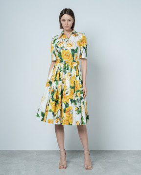 Dolce&Gabbana White shirt dress in YELLOW ROSE print F6AGMTHS5NO