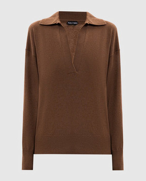 Tom Ford Brown cashmere pullover with polo collar MAK1391YAX899