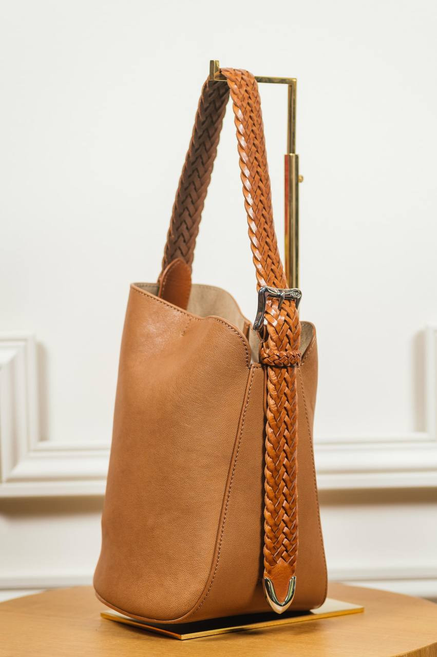 Brown leather bucket bag Quiver with weaving J&M DAVIDSON 5