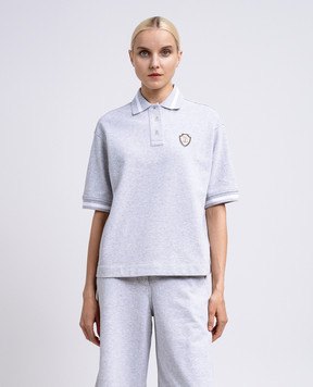 Brunello Cucinelli Grey melange polo with logo emblem MN05NVD315