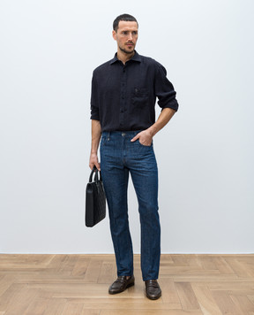 Stefano Ricci Brown linen shirt with logo emblem MC007704BX2922