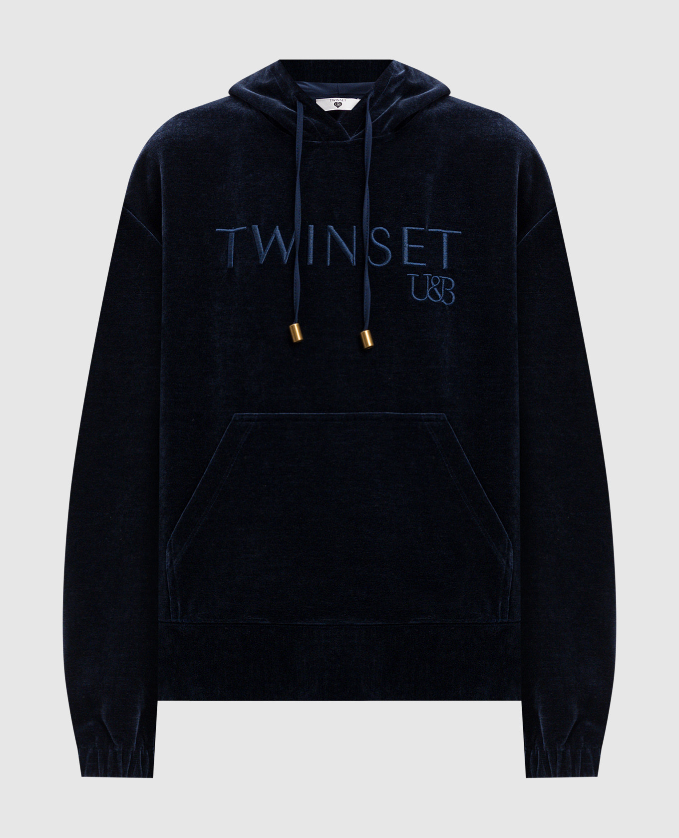 

Blue velor hoodie with logo embroidery Twinset