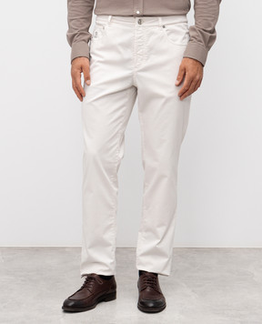 Brunello Cucinelli White pants with logo patch M289UF1010