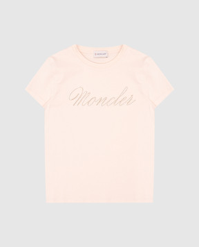 Moncler ENFANT Children's beige T-shirt with logo embroidery K19548C0001689AT9810