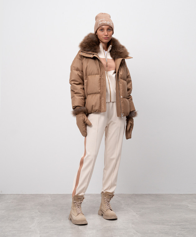 Yves Salomon - Brown wool and silk down jacket with mittens