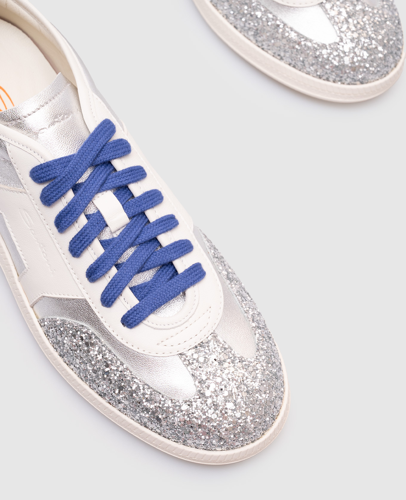 Silver leather sneakers with glitter Santoni 5