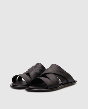 Stefano Ricci Black leather flip-flops UC71CG724MR