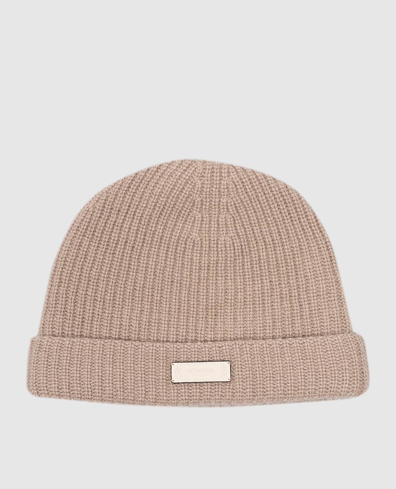 

Beige cashmere cap with leather logo patch Agnona