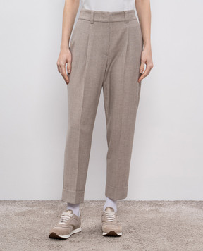 Peserico Beige checked wool pants A04816V06413