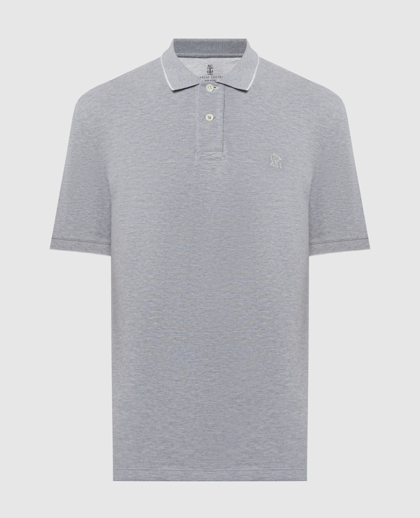 

Gray melange polo with logo emblem embroidery Brunello Cucinelli, Grey