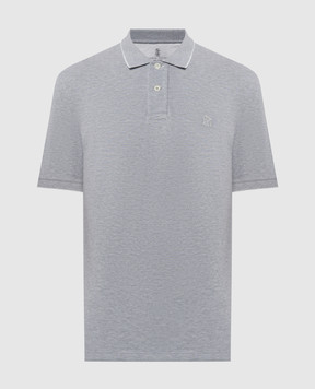 Brunello Cucinelli Gray melange polo with logo emblem embroidery ME8549779G