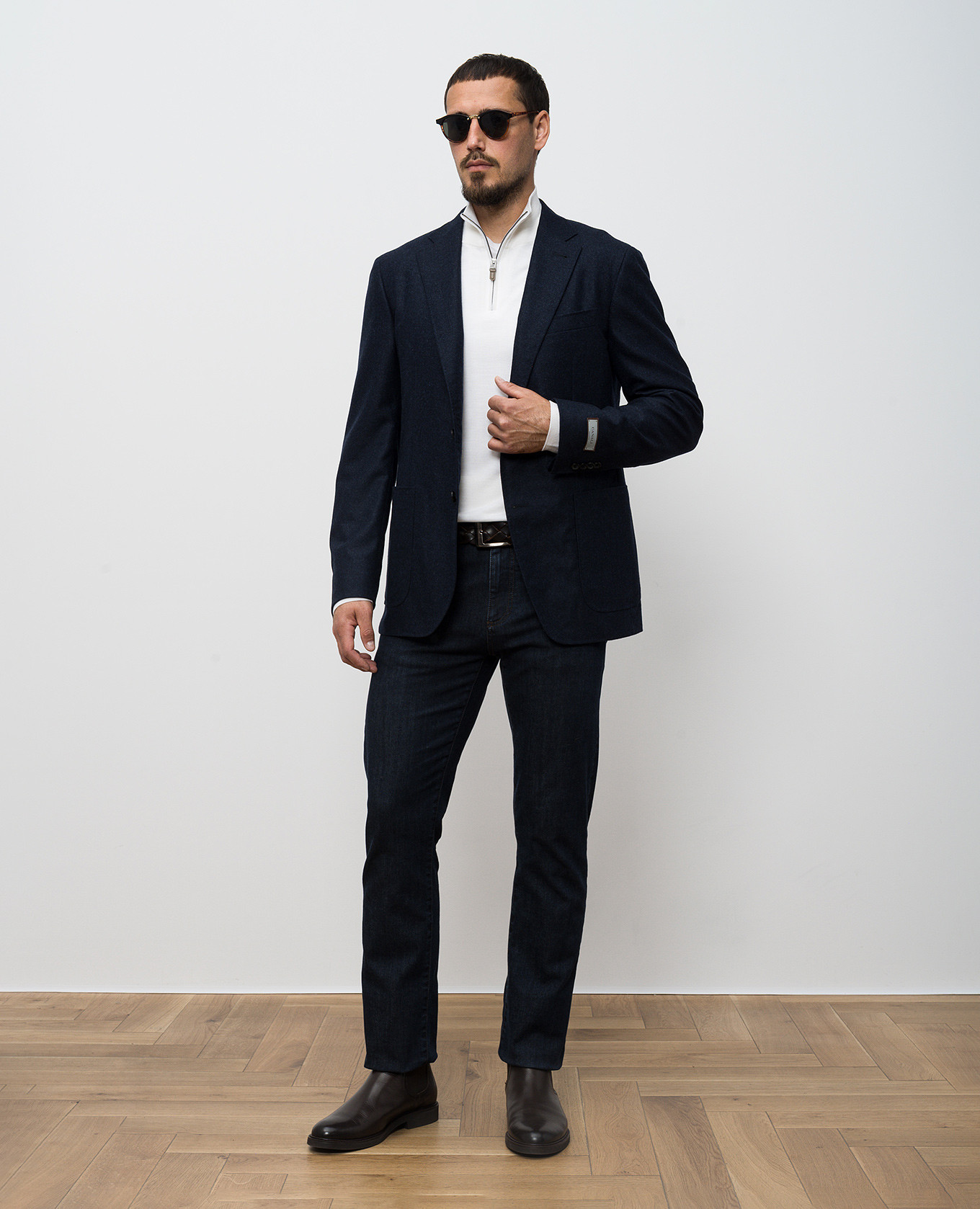 

Blue wool jacket with logo patch Canali