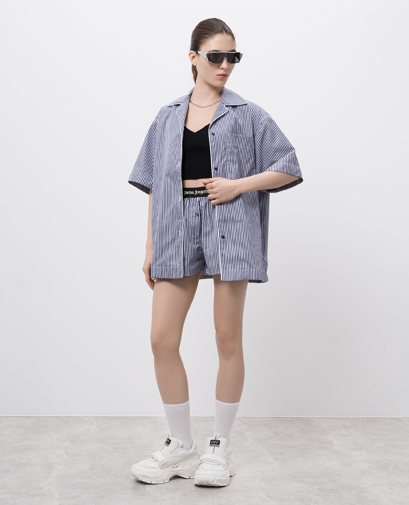 Blue striped shirt with logo Palm Angels 2