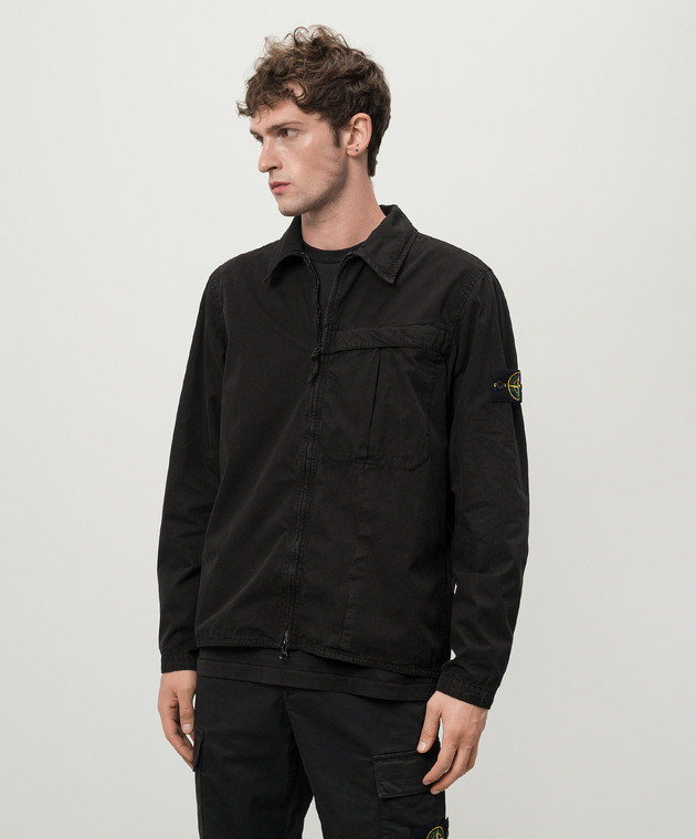 Stone Island - Black windbreaker with removable logo patch