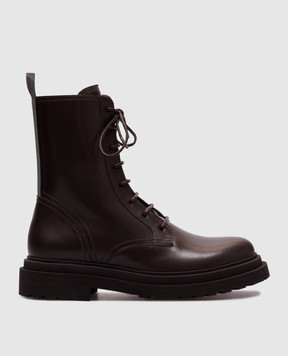Brunello Cucinelli Brown leather boots with a monil chain MZOLG3036P