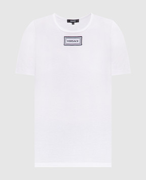 Versace White ribbed T-shirt with logo patch 10180991A12908