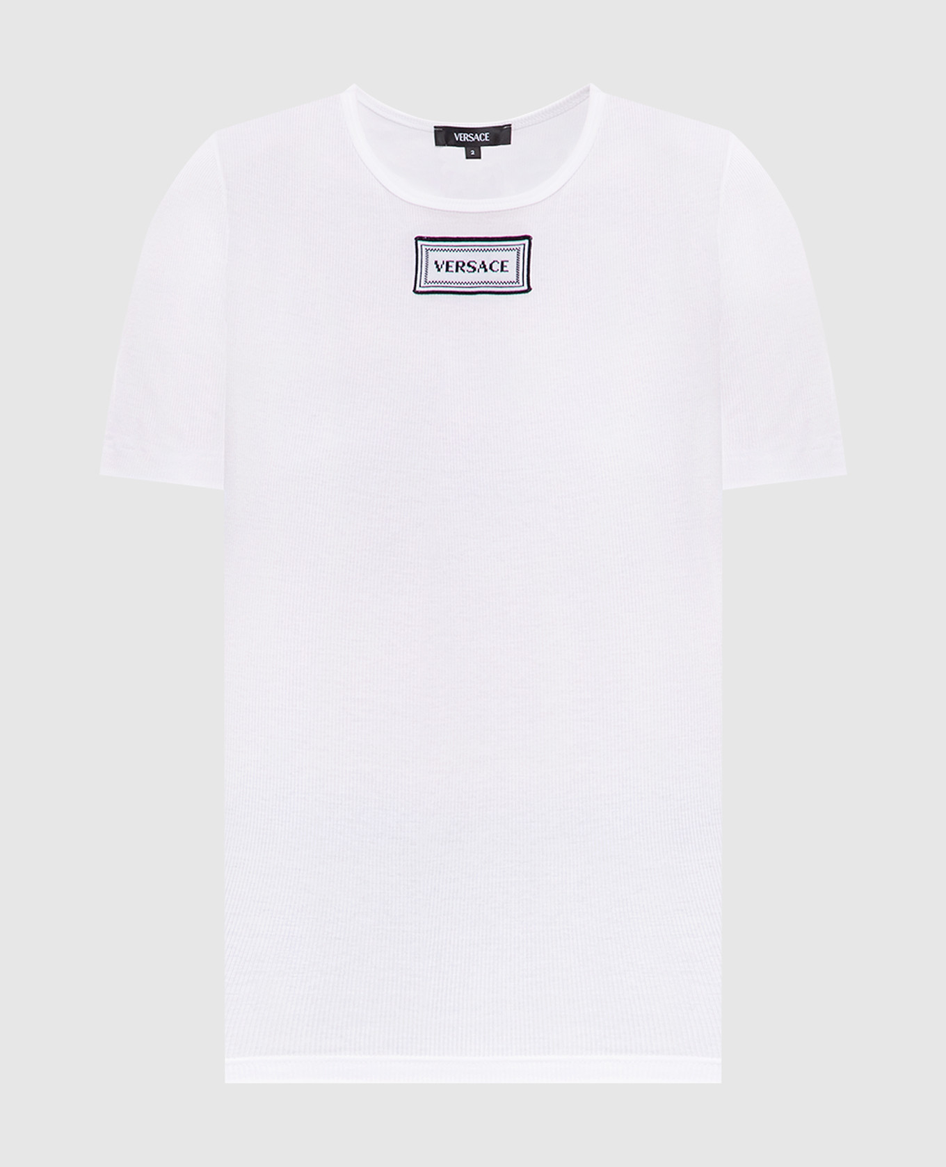 White ribbed T-shirt with logo patch Versace