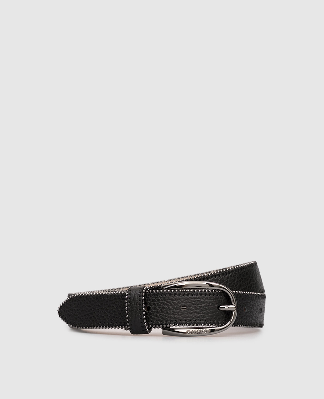 Black leather belt with logo engraving Peserico