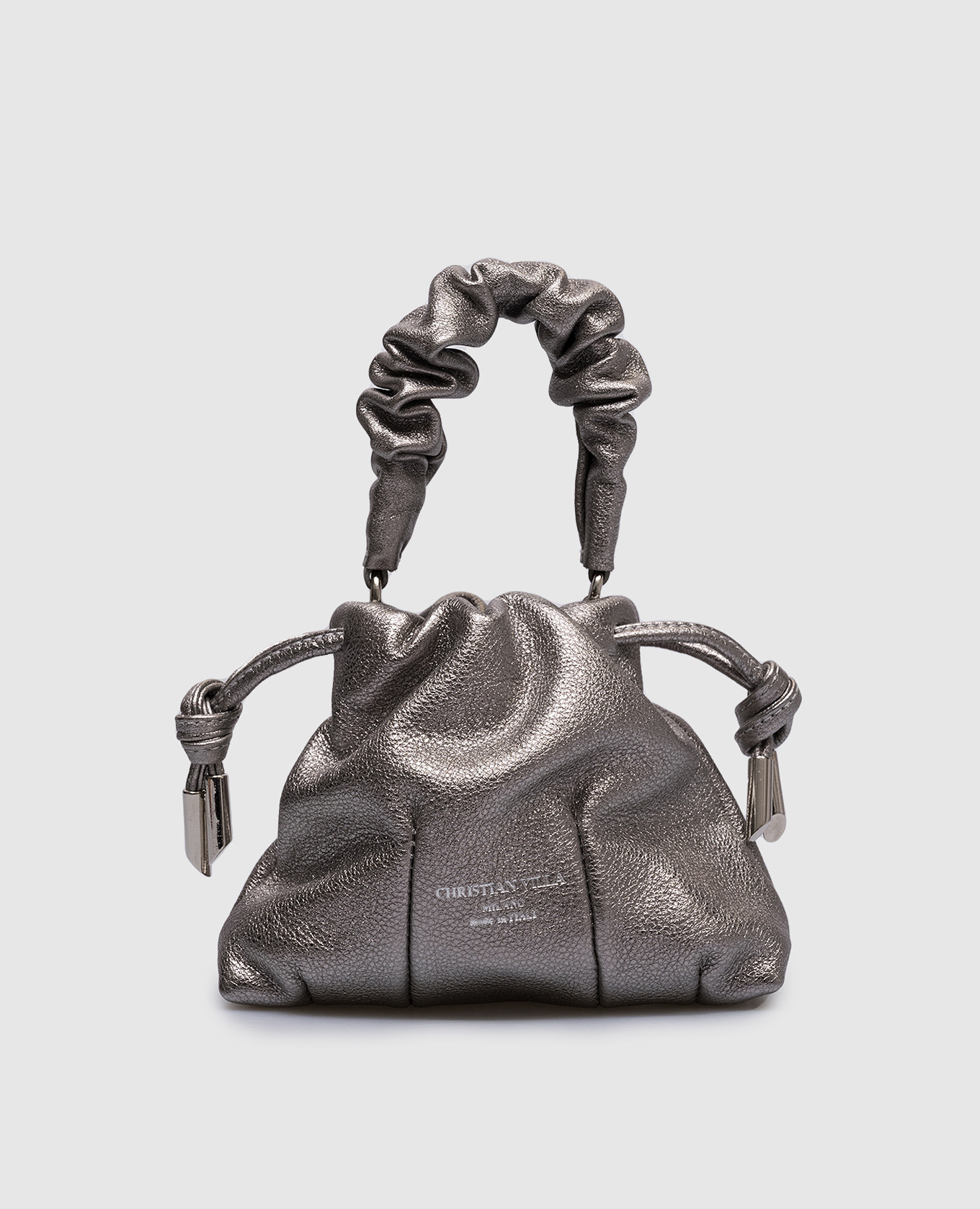 

Silver leather mini bag with logo Christian Villa, Серебристый