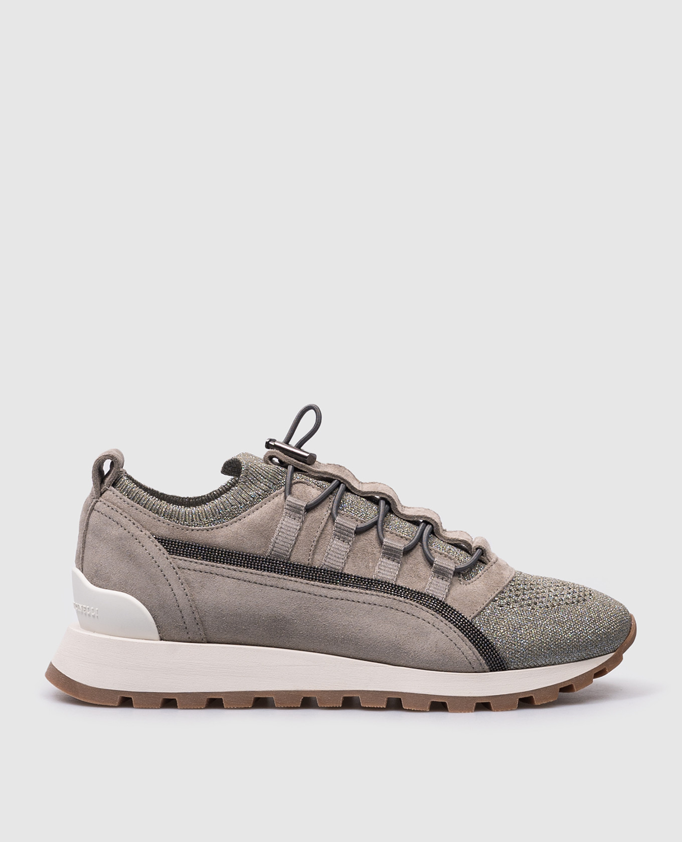 Gray combination sneakers with monil chain brunello cucinelli