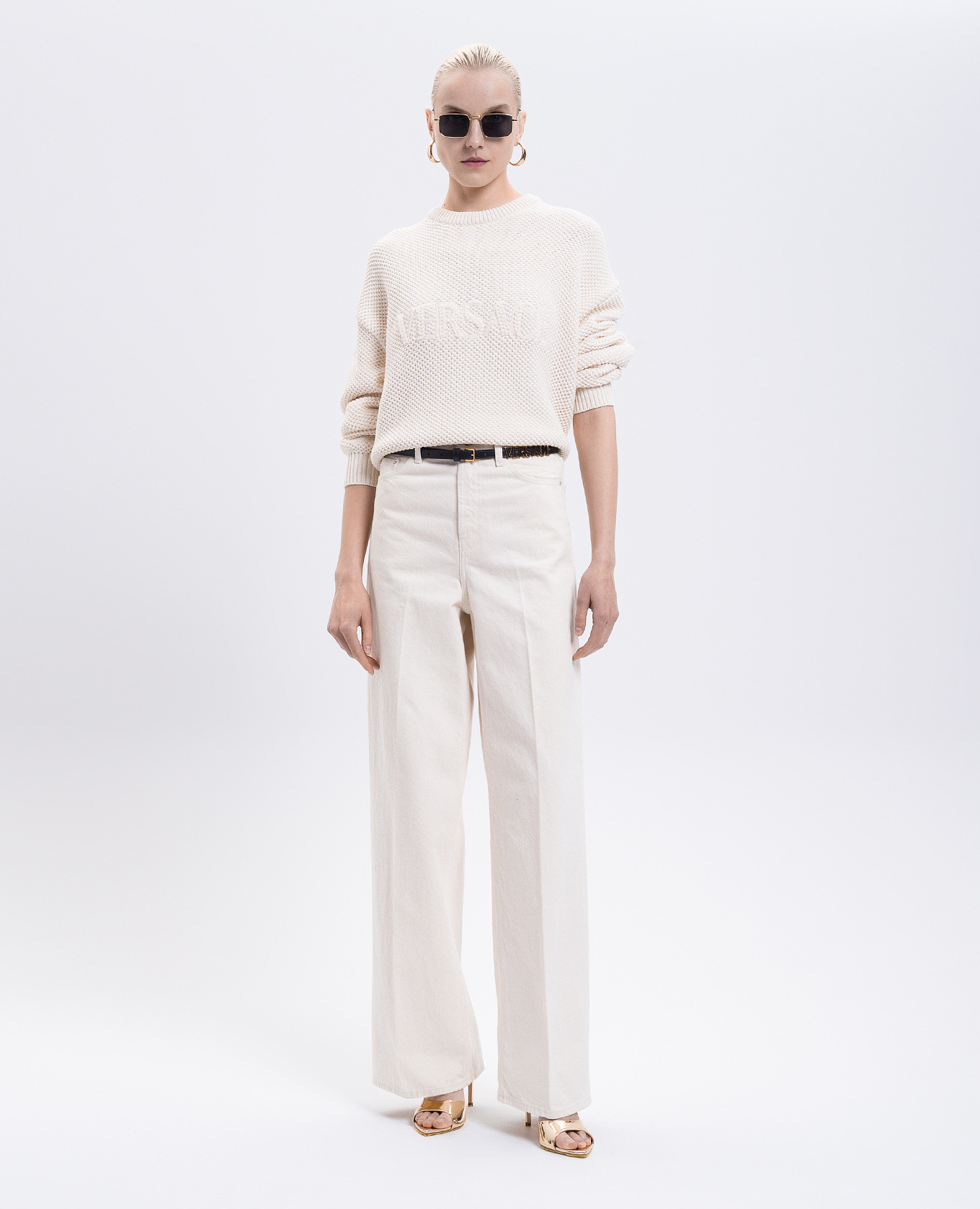 Beige sweater with logo pattern Versace 2