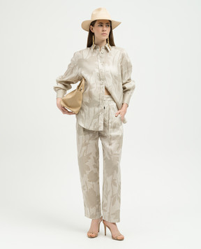 Brunello Cucinelli Beige linen pants in plant print MB650P8597